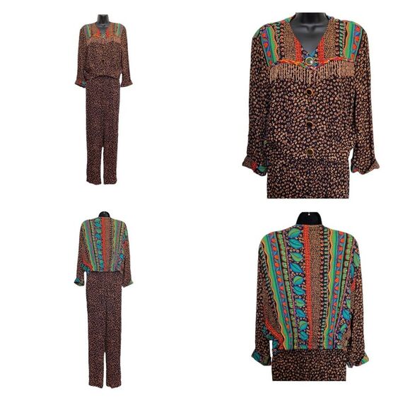 Vintage Carole Little Two Piece Bohemian Pantsuit Beaded Large Buttons 90s Sz 8 - Picture 16 of 16